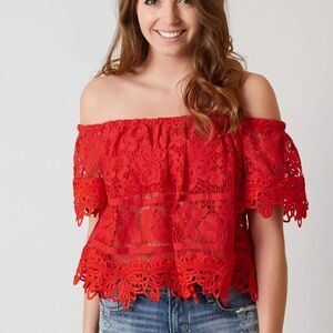 Free People Off The Shoulder Sweet Dreams Lace Top Red